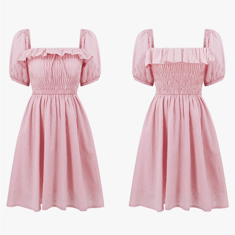 NEW R. Vivamos Summer Linen Short Sleeve Dress Ruffled Dress. Pink Size Small